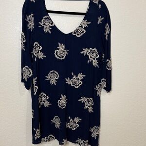 Full Tilt Navy and Cream Floral Blouse